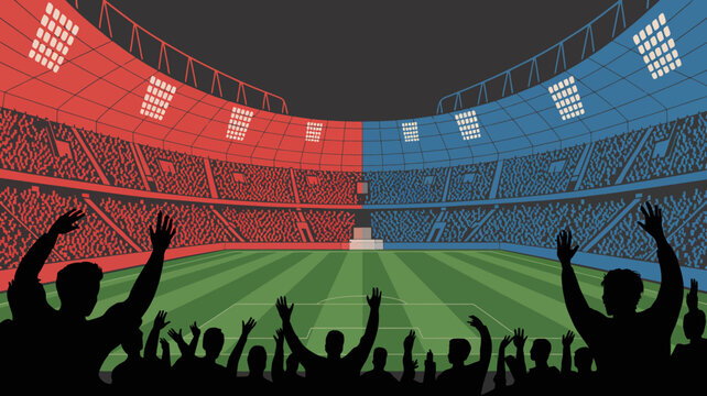 football stadium celebration vector illustration soccer arena sports event fan cheer match game team spectator crowd silhouette background graphic design activity