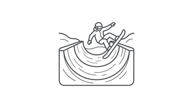Snowboarder carving inside snow halfpipe line art illustration
