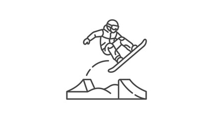 Naklejka premium Snowboarder catching air off a ramp line art icon.
