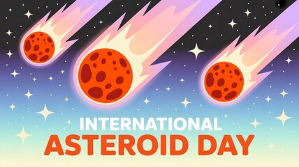 International asteroid day with meteor shower in space solar system shooting star asteroid celestial astronomy