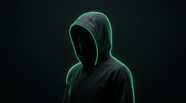 hacker silhouette rises from binary code background, Low poly hacker silhouette rises from binary code