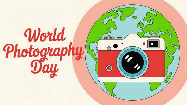 World photography day with vintage camera and globe illustration photography creative snapshot illustration