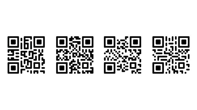 four qr codes on white background code matrix barcode scannable digital information data encoding technology communication link website mobile app scan