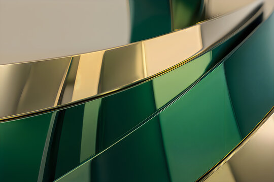 Elegant 3d abstract background with emerald green and gold metallic waves