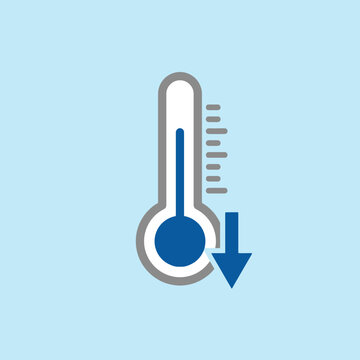 A simple icon showing a thermometer with a downward pointing arrow