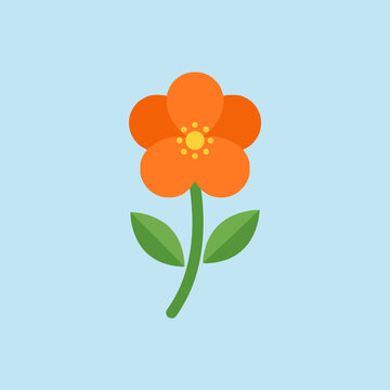 A simple orange flower illustration on a light blue background