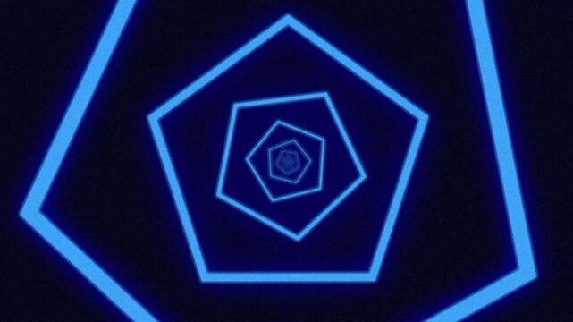 Abstract neon blue pentagon tunnel geometric seamless loop background