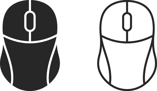 computer mouse icon design with black silhouette and simple outline style for ui interfaces