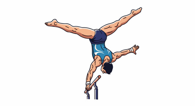 Athlete performs a handstand on parallel bars