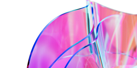 Elegant translucent iridescent glass curve sheets on transparent background, creating dynamic...