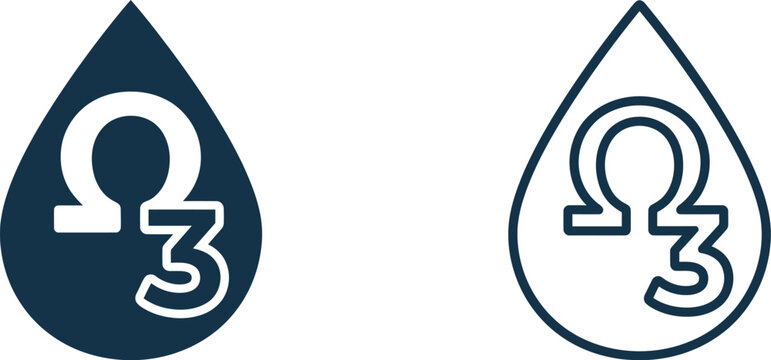 omega 3 symbol icon design with droplet shape and medical nutrition concept