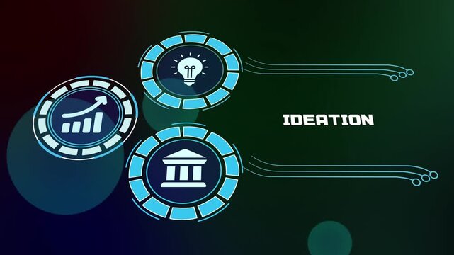 Ideation concept with innovation systems, creative thinking workflows, business development insights and modern digital visualization design.