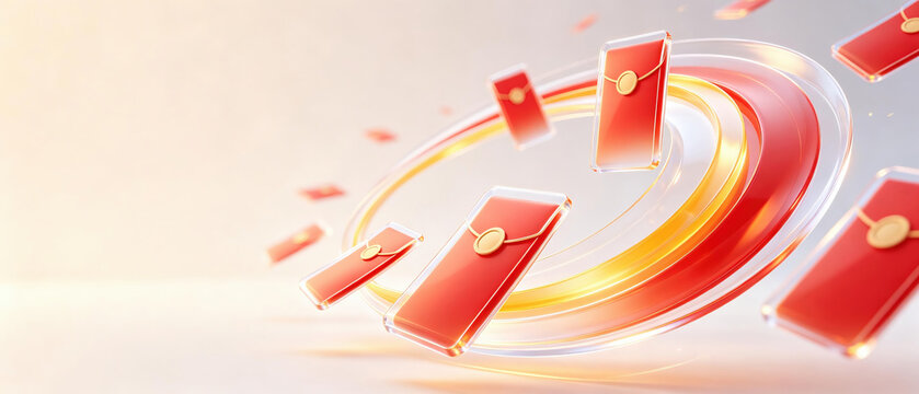 Flying Red Envelopes with Golden Light