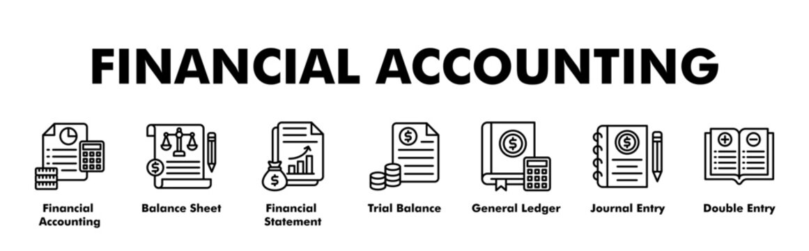 FINANCIAL ACCOUNTING web banner icon vector illustration concept for business with icon of Financial Accounting, Balance Sheet, Financial Statement, Trial Balance, General Ledger, Journal Entry, Doubl