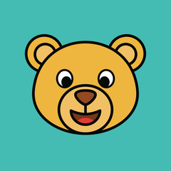 Fototapeta premium Bear Face Cartoon Icon with Yellow Head, Round Ears, Smiling Mouth, and Friendly Eyes on a Teal Background