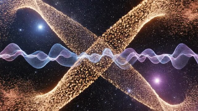 Abstract illustration of energy waves and celestial objects in space