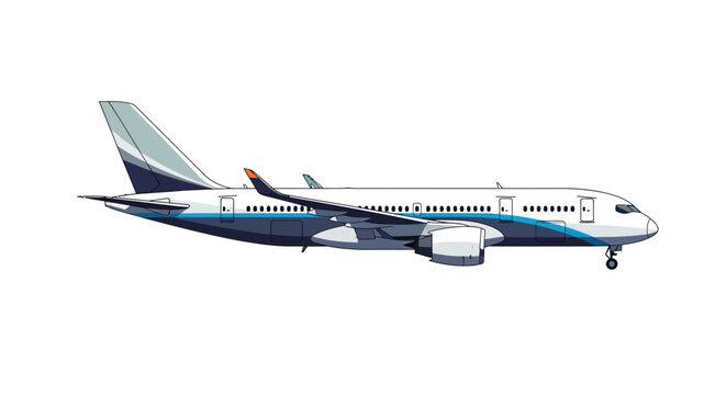 Illustration of a modern passenger airplane in profile against a white background.