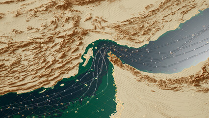 Fototapeta premium Maritime Strait of Hormuz, Shipping Lanes and Trade Routes Concept Showing Navigation and Logistics