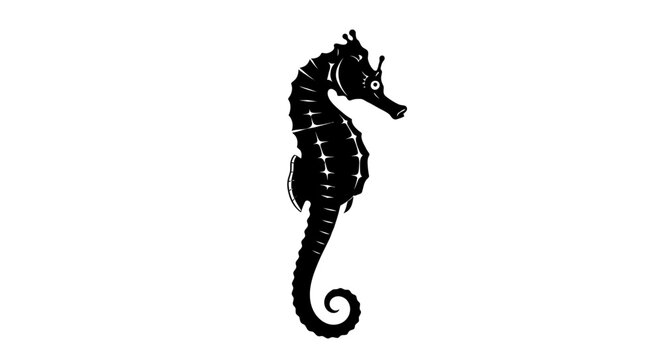 Black Seahorse Silhouette Ocean Creature.