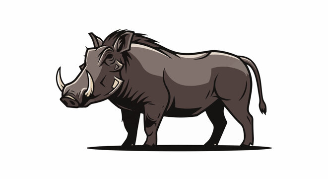A stylized depiction of a warthog with prominent tusks and a bristly mane