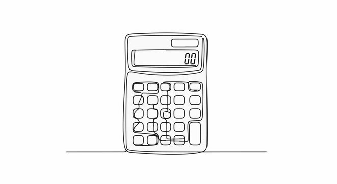A minimalist, single-line drawing of a calculator with a digital display showing '00'