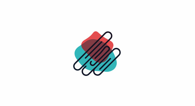 Abstract shapes with interwoven lines in red, teal, and black