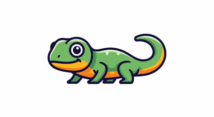 Fototapeta premium Cute cartoon chameleon with big eyes and a curved tail