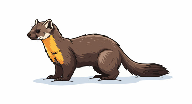 A cartoon illustration of a brown marten with a yellow throat, standing on a white background