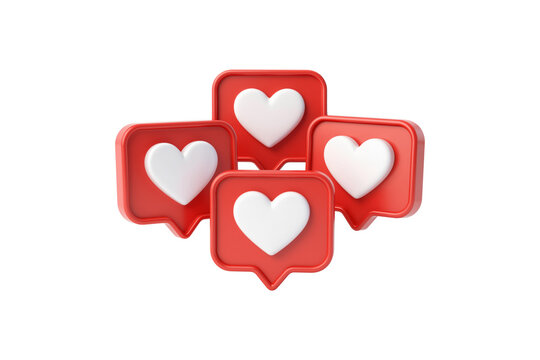 Group of Red Heart Notification Tooltips with Glossy Rounded Rectangular Shapes