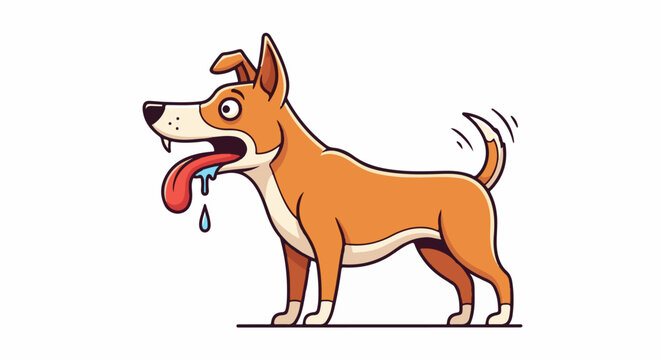 Excited cartoon dog panting, tongue out with drool dripping