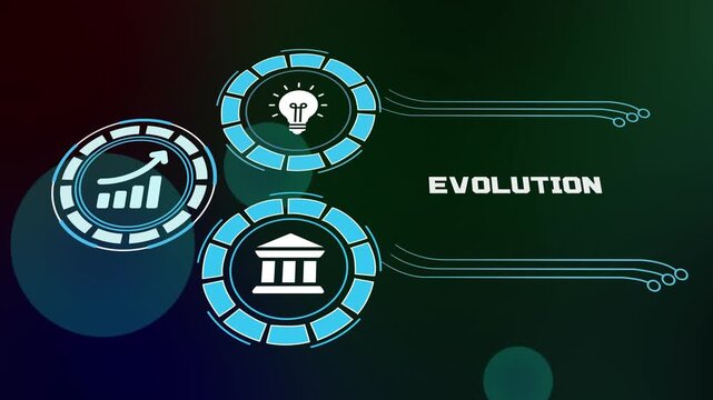 Evolution concept with business transformation systems, innovation workflows and modern digital visualization design.