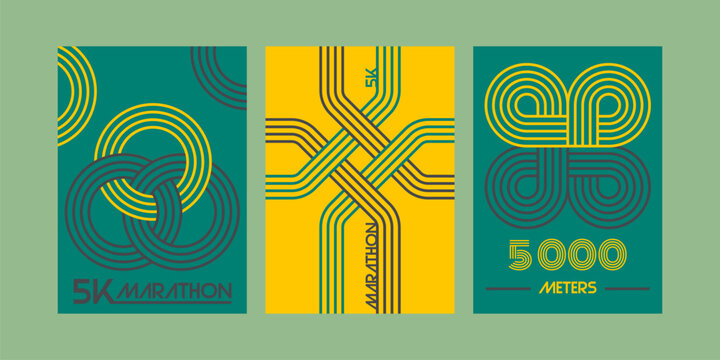 5k run marathon poster with abstract sport background design. Dynamic event flyer with vibrant runner line track. Modern vector template for race promotion with geometric elements and fitness theme.