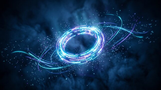 Glowing blue light circle in space.