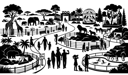 Obraz premium Zoo Park Landscape Illustration, Wildlife Safari Scene Vector