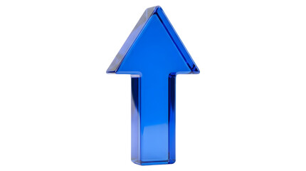 Fototapeta premium Blue upward arrow symbol in glossy material signifying growth and success isolated on transparent background