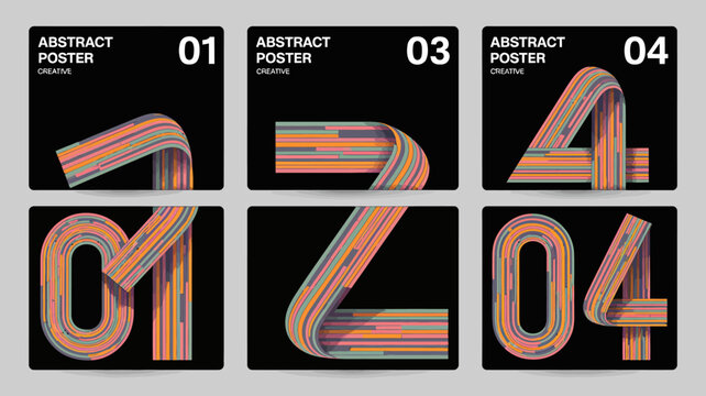 abstract poster templates with colorful striped numbers vector graphic design artwork creative layout typography number digit pattern background black modern stylish