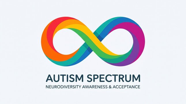 Vibrant rainbow infinity symbol representing autism spectrum neurodiversity, a powerful emblem for awareness, acceptance, and inclusion