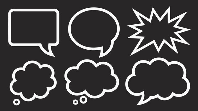 speech bubble icons on black background dialogue balloon communication thought cloud burst white vector illustration graphic design comic strip talk message