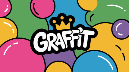 graffiti text with colorful balloons vector illustration art design graphic icon fun playful modern urban street culture pop artwork bubble letters © Digishopppp