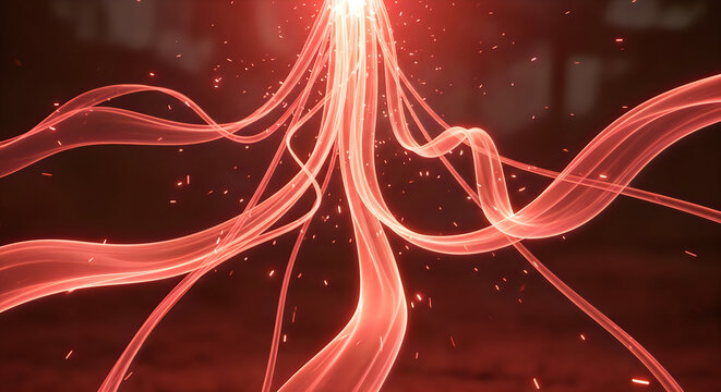 Abstract Glowing Red Biological Fibers and Sinews