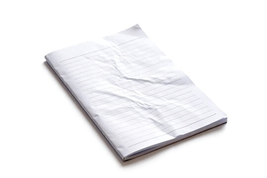 Crumpled lined notebook on white background