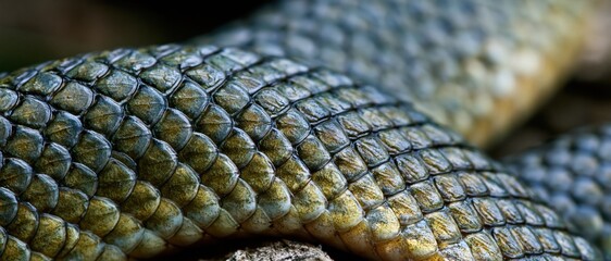 Fototapeta premium An intricate close-up revealing the stunning texture of snake scales, showcasing their unique patterns and natural beauty, inviting a closer look into the realm of reptilian life.