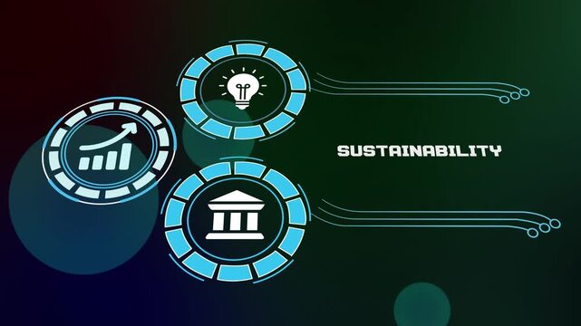 Sustainability concept with business innovation systems, performance growth analytics, governance frameworks and modern digital visualization design.