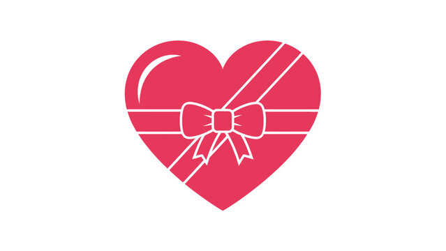 Pink heart with white bow tied.