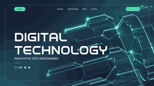 digital technology web banner with futuristic hexagons hexagon shapes geometric design tech theme innovation modern abstract vector graphic interface template innovative