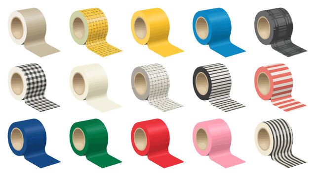 rolls of adhesive tape vector sticky stripes plaid solid colors illustration graphic design pattern variety collection crafts stationery office supplies decorative