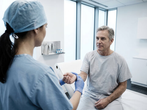 A Doctor Checking A Patient's Pulse In A Clinical Environment, Health Checkup Investigation