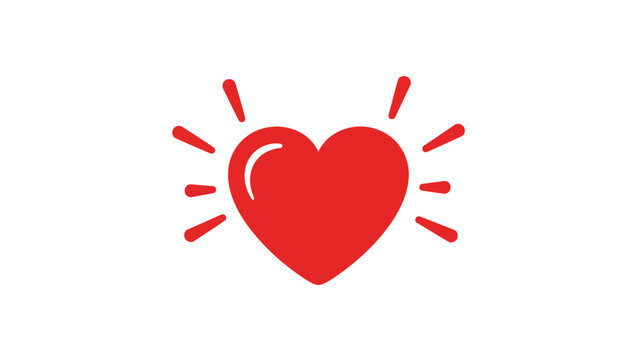 Red Heart Icon with Rays Emitting.