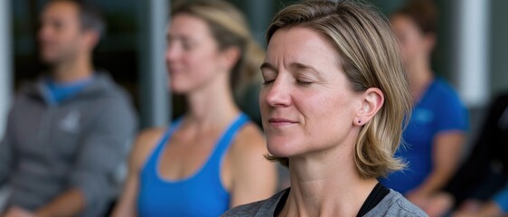 Obraz premium A group of individuals sit in deep meditation, creating a tranquil atmosphere of inner peace and mindfulness that invites self-reflection and harmony in life.