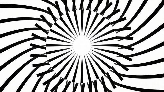  features a minimalist, abstract design consisting of a circular arrangement of black lines radiating outward from a central point on a white background. The lines vary in length, creating a sunburst 
